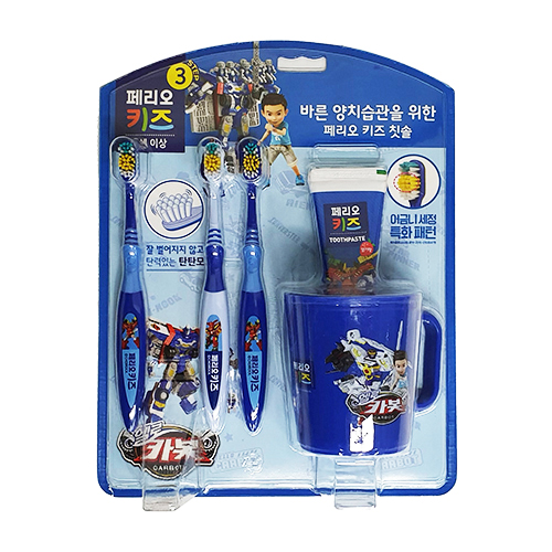 [페리오] 키즈 헬로카봇 칫솔(3EA) + 양치컵(1EA) + 딸기향 치약(1EA)