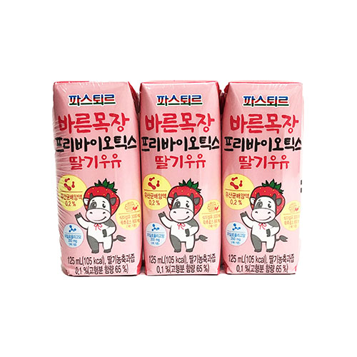 [파스퇴르] 바른목장 프리바이오틱스 딸기우유 125ml*3개